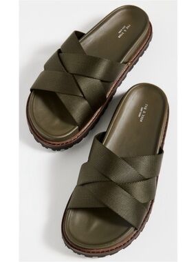 Rag & Bone Park Slide Sandals Olive Green Strappy Nylon Leather Size 39.5 9.5